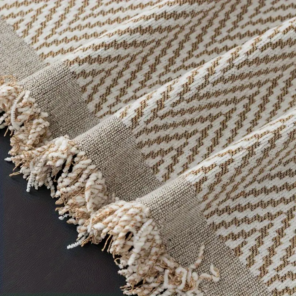 SofáLuxe™ – Cobertor de Jacquard Chenille con Borlas